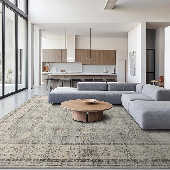Ruaruarug Washable Area Rug 8x10 for Living Room, Bedroom, Ultra Soft Non Slip Stain & Fade Resistant, Pet & Kids Friendly, Suitable for High Traffic Areas Easy to Clean for Office Kitchen, Gray