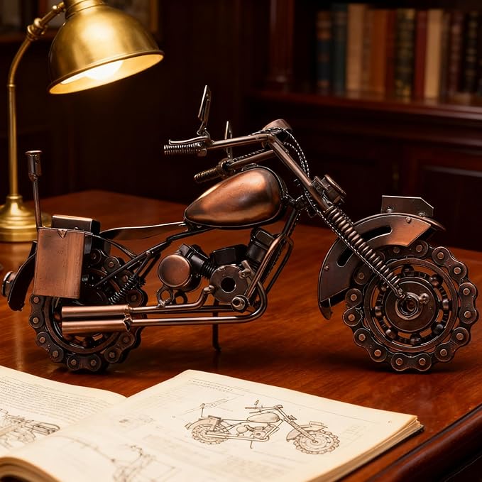 Motorcycle Gifts for Men & Women Riders, 11.8" Handmade Metal Motorcycle Model, Vintage Figurine & Desk Decor for Man Cave, Garage, Office & Home