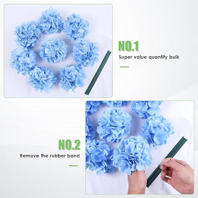 AVIVIHO 105pcs Blue Fake Flowers Hydrangea Artificial Flowers Bulk (Not Squished, No Steaming Need) Silk Flowers with Stems for Wedding Decor,Home,Baby Shower,Table Centerpieces Decoration