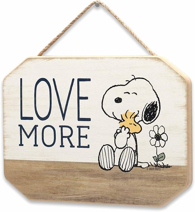 Peanuts Snoopy Love More Hanging Wood Wall Decor - Cute Snoopy and Woodstock Sign for Home Decorating