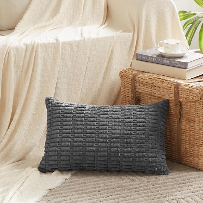 Fancy Homi 4 Packs Decorative Throw Pillow Covers for Living Room Couch Bed, Modern Farmhouse Boho Home Décor Accent Cushion Case, 20" x 12" (Pack of 4), Dark Gray