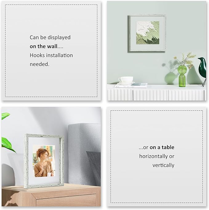 MUYE 12x12 Floating Frame Distressed Sage Green Wood Pattern Double Glass Square Picture Frame Set of 2 Display Any Size Photo up to 12x12,Wall Mount or Tabletop