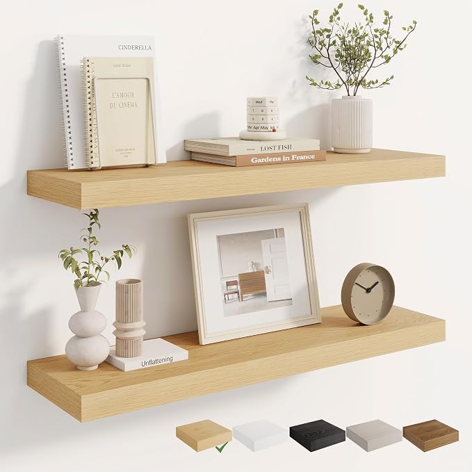 Dreamland 8" Deep Long Floating Shelves, 32 Inches Floating Shelves for Wall Set of 2, Large Display & Storage Shelf, Wall Shelf for Bathroom Bedroom Living Room Kitchen Office, Oak