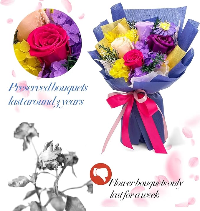 QOEAZY Flowers for Delivery, Preserved Flowers Bouquet with Gift Box, Rose Gifts for Women Mom Grandma