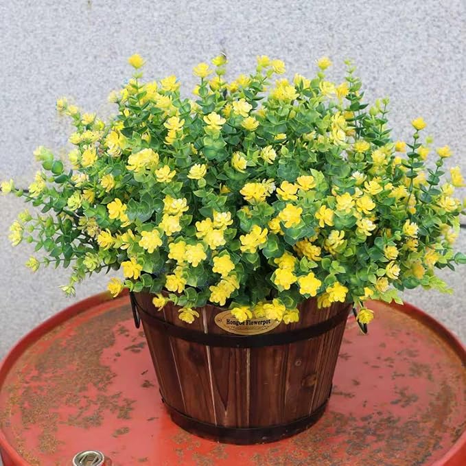 Artificial Flowers for Outdoors, 12 Bundles UV Resistant Realistic Faux Plants for Outside Porch Planter, Spring Summer Home Garden Decoration, Yellow