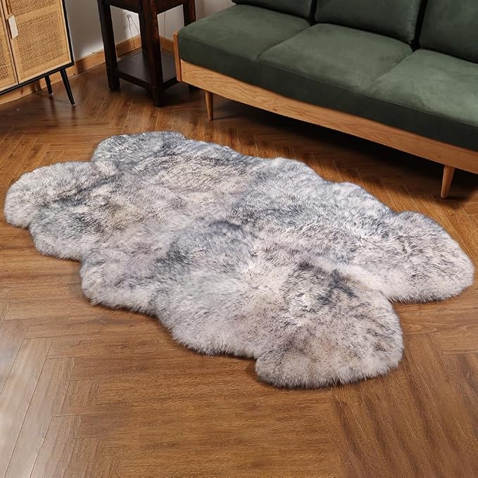 IRIWOOL Premium Genuine Fur Sheepskin Rug Real Australia Sheepskin Natural Luxury Fluffy Lambskin Fur Area Rug Seat Covers for Kids Bedroom Sofa Chair Cover (Gray Tip, 4ft x 6ft) …