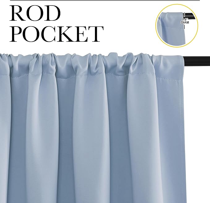 NICETOWN Bedroom Window Curtain Panels, Vintage Blue, 2 Panels, 62 in x 72 in (W x L), Window Treatment Thermal Insulated Rod Pocket Room Darkening Curtains/Drapes for Patio Door