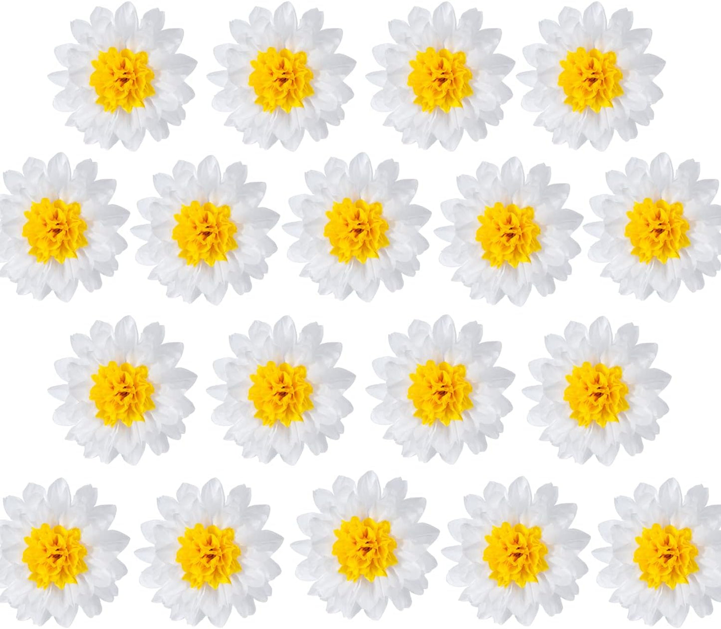 MISU Daisy Flower Party Decorations White Tissue Pom Poms for Classroom Baby Shower Wedding Birthday Party Backdrop Home Decoration, 10 Inch, Pack of 18