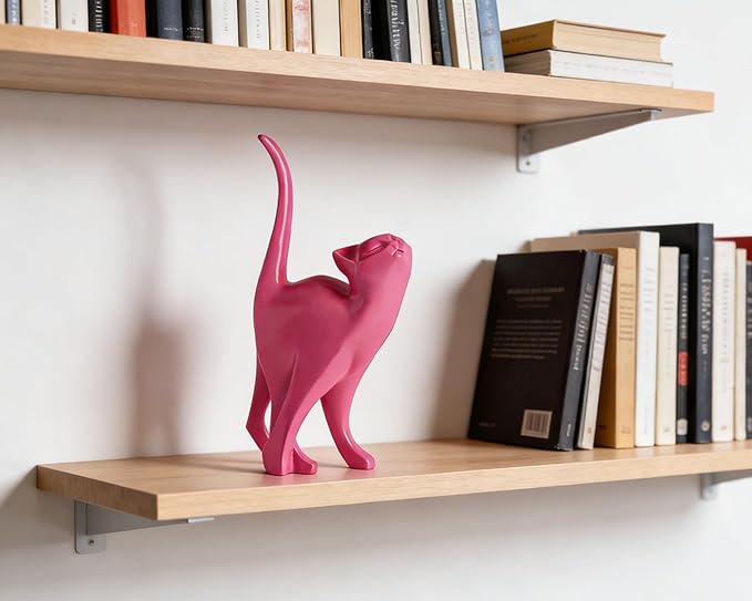 Hot Pink Cat Statue Modern Abstract, Home Office Shelf Decor, 7-Inch Vibrant Assorted Colors, Easy to Match Any Decor Style