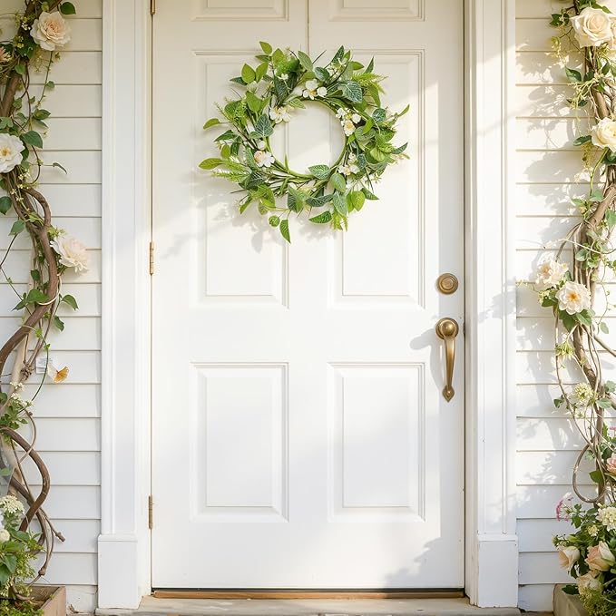 20 Inch Wreaths for Front Door, Spring Summer Flower Wreath - White Pear Blossoms Artificial Flowers for Easter, Home Decor, Farmhouse Wall, Porch, Front Door Decorations