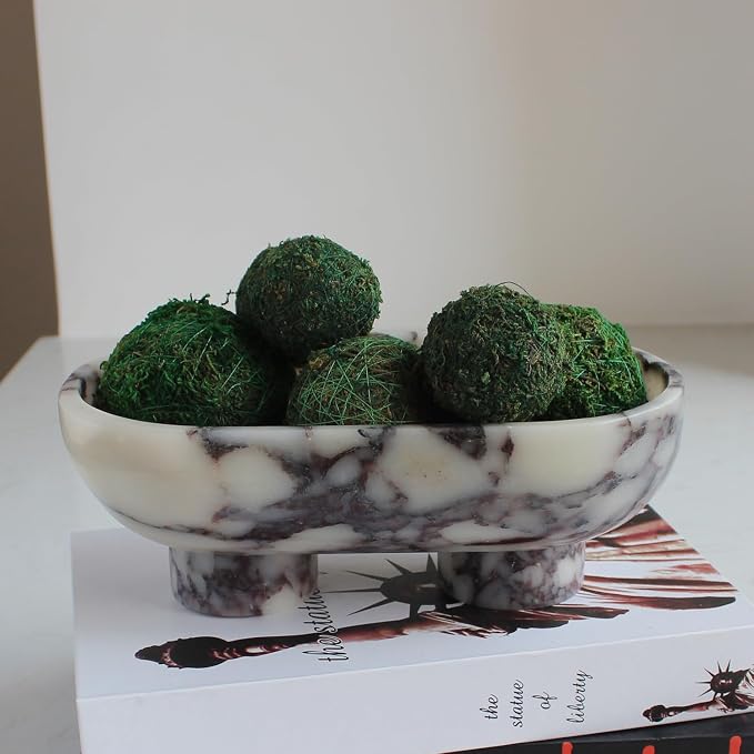 Nawgnail Natural Oval Calacatta Viola Marble Fruit Bowl for Kitchen Counter 10", Large Decorative Bowl Two-Legs for Home Decor, Fruits Holder For Dining Table - Kitchen Organization