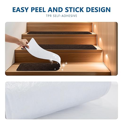Stair Treads for Wooden Steps Indoor, 15 Pack 8" X 30" Non Slip Carpet Stair Treads with Reusable Adhesive for Kids Elders and Dogs, Surface Polyester TPR Backing Stair Rugs