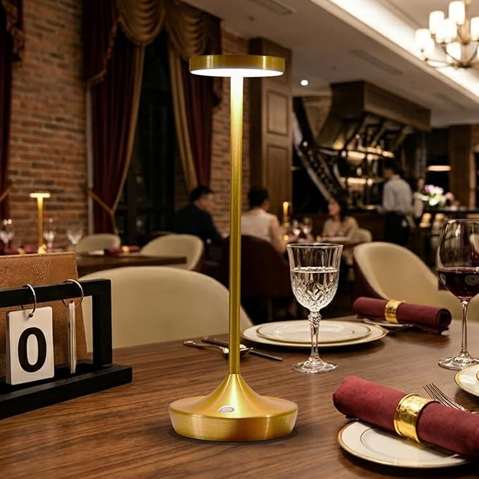 Gold Cordless Table Lamp, Rechargeable 6000mAh Battery LED Desk Lamp, Portable Metal Touch Lamp with 3-Level Dimming, Waterproof Light for Restaurant, Dining Table, Patio, Home Decor (2 Gold)