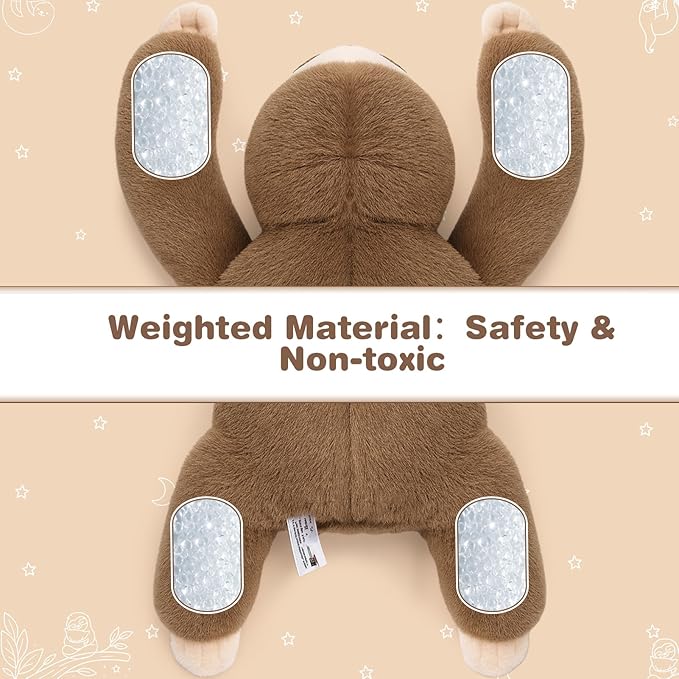 Joyreal Sloth Sensory Weighted Vibrating Pillow, Pressure Activated for Kids Adults, Plush Minky Soft Size: 11 by 21 inches Pillow Animal for Gift Birthday