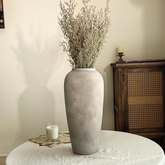 15 Inch Ceramic Rustic Farmhouse Vase, White Grey Handmade Pottery Vase for Living Room & Home Decor, Rustic Flower Vases for Table Centerpieces & Shelf Decoration, Wedding Gifts