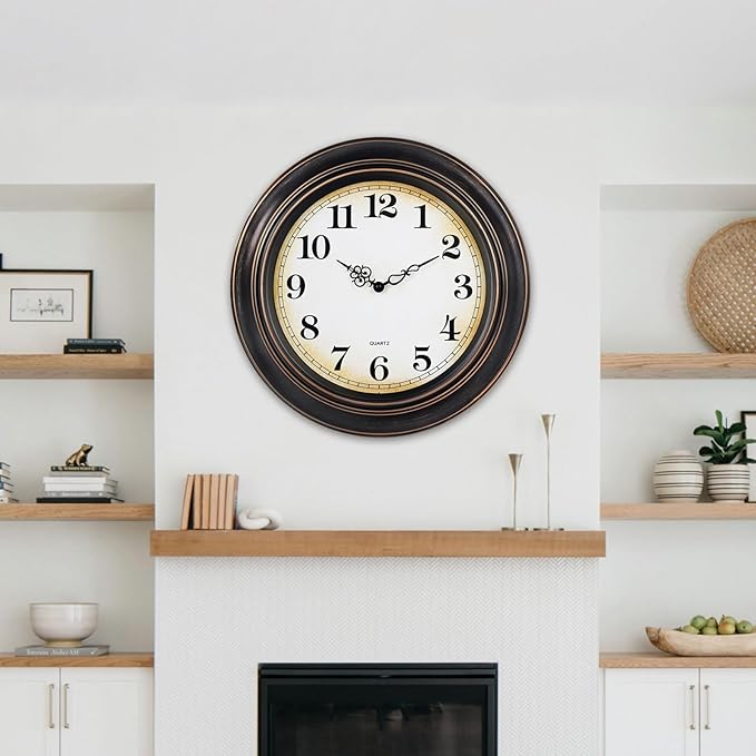 Yoiolclc 18 Inch Retro Large Wall Clock for Living Room Decor,Silent Vintage Wall Clocks Battery Operated for Farmhouse Office Wall Decor(Bronze)