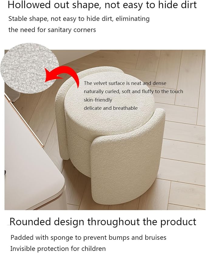 Modern Boucle Upholstered Ottoman Storage Makeup Vanity Stool,Nebula Upholstered Teddy Fabric with Lid Storage Sofa Chair,Round Armless Deluxe Pouf Ottoman for Living Room,Hotel,Bedroom Leisure Chair