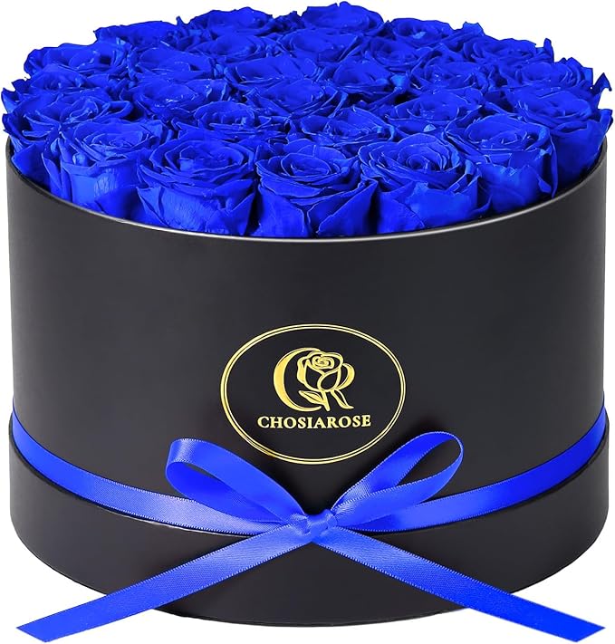 Forever Flowers Preserved Roses - 27 Preserved Flowers for Delivery, Forever Blue Rose Gifts for Women Mom Gifts for Birthday Anniversary Flower Gift for Women Wife Her Grandma Mothers Day