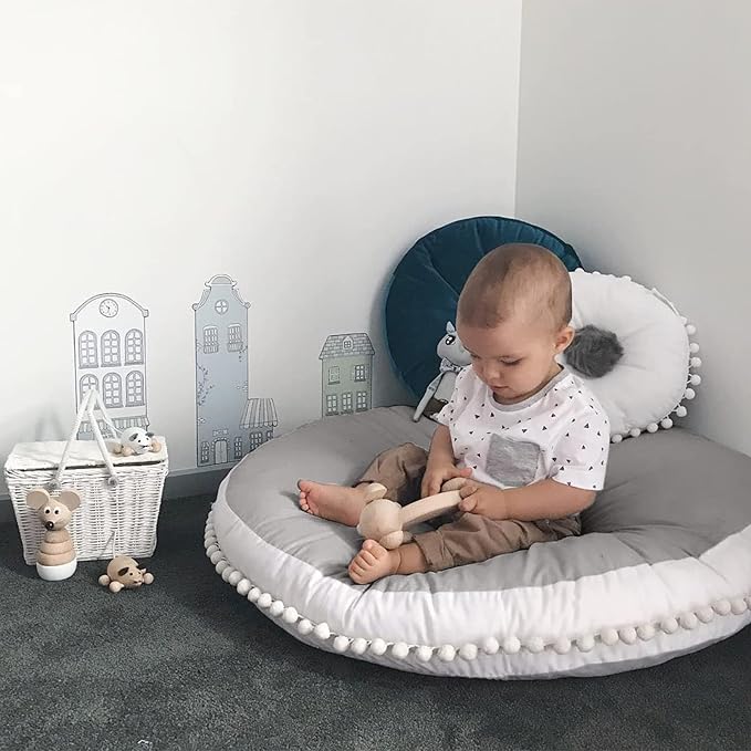 Large Floor Cushion Seating Circle Kids Floor Pillow for Children | Round Playroom Pillows Reading Nook Big Pillow, Oversized Pillow Mat for Kid Seating Teepee Canopy, Grey