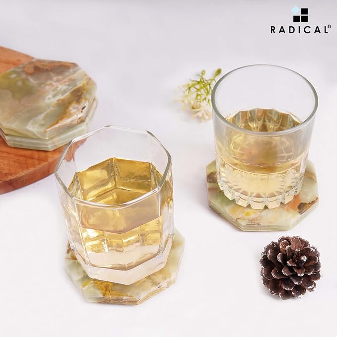 Radicaln Green Onyx Marble Coasters Set of 6 Handmade 3.5" Inch Star Coasters for Drinks, Ideal Coaster Set for Dining & Coffee Tables