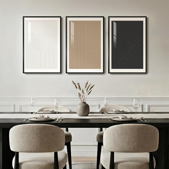 Framed Black and White Abstract Wall Art Bedroom, 3 Piece Neutral Modern Minimalist Canvas Artwork for Walls, Geometric Boho Pictures Prints for Living Room Dining Room Hallway Wall Decor, 16x24 Inch