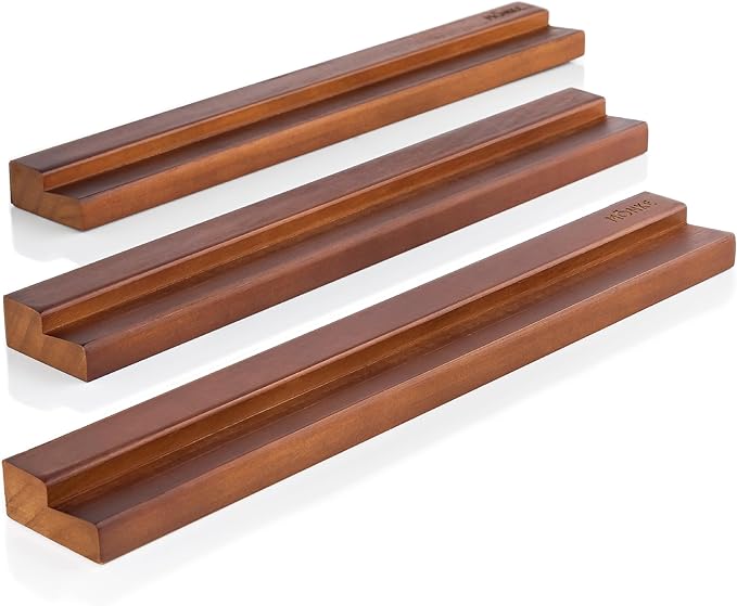 Vinyl Record Wall Mount - 3 Elegant Display Ledges Made from Solid Wood - These Vinyl Record Shelf Will Hold Records of Any Size (Brown)