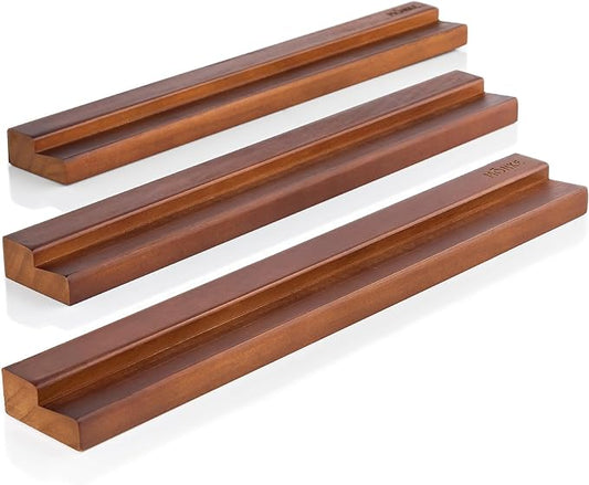 Vinyl Record Wall Mount - 3 Elegant Display Ledges Made from Solid Wood - These Vinyl Record Shelf Will Hold Records of Any Size (Brown)