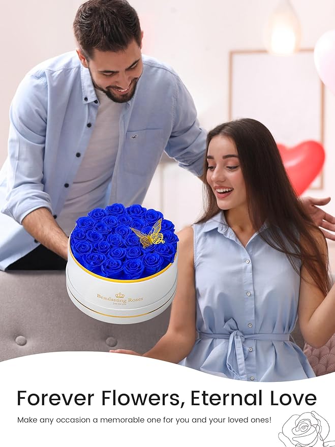 27 Preserved Roses Forever Flowers Real Roses in a Box Mother's Day Birthday Flowers for Her Mom Women Wife Valentine's Day, Royal Blue Roses