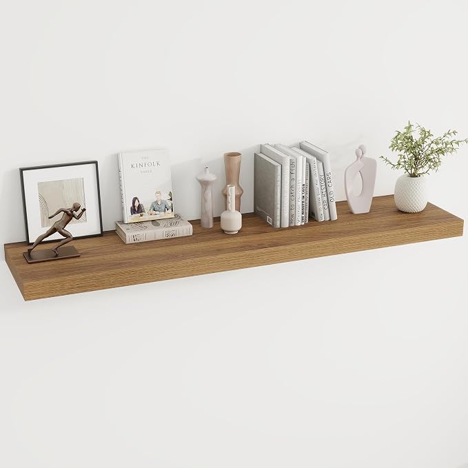 Dreamland 55Inch Walnut Floating Shelves 9.8" Deep Wall Mounted Set of 1 | Wall shelves for bathroom, bedroom, Living Room, kitchen, deep wall mount wood storage display for home decor 55" x 9.8"