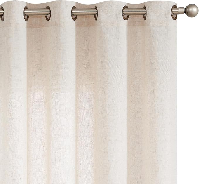 jinchan Custom Size Curtain Beige Linen Blend Curtain 1 Panel for Bedroom Living Room Light Filtering Natural Farmhouse Rustic Grommet Drape (Ecru)