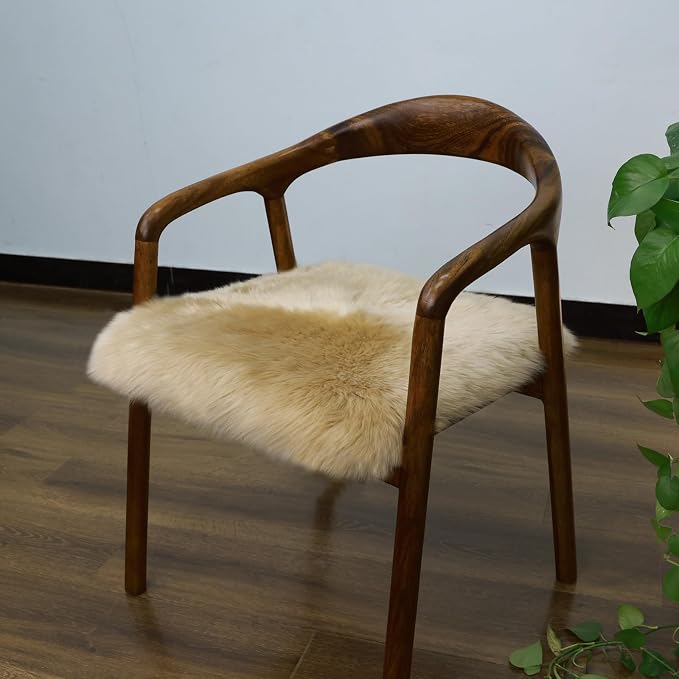 Real Sheepskin Seat Cushion Non Slip Comfortable Natural Wool Seat Cushion for Home Sofas Restaurant Cars Office Classroom Conference Room(18x18 Inch,1 Pcs,Khaki Brown)