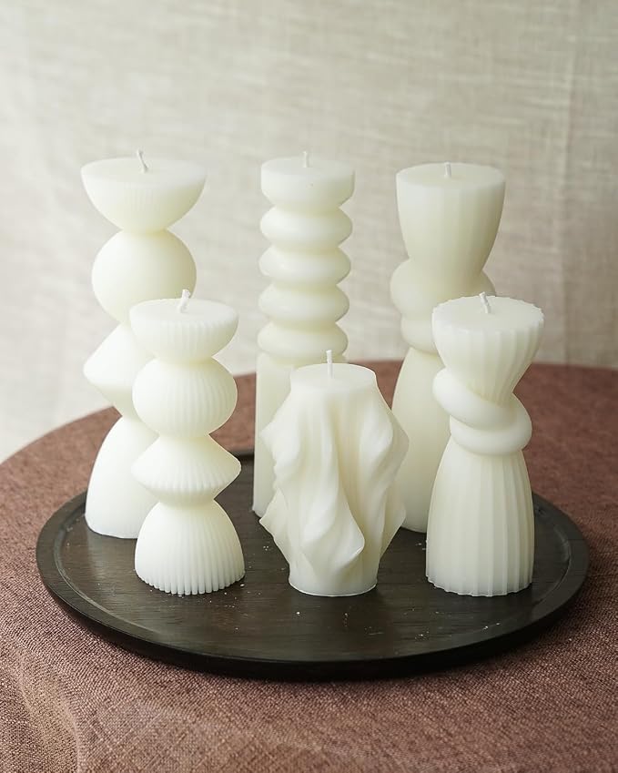 6 Pack Pillar Candles Ribbed Decorative Candle velas decorativas Fireplace Candle for Housewarming Gift, Shelf & Table Decor-Aesthetic Modern Candles Set (White)