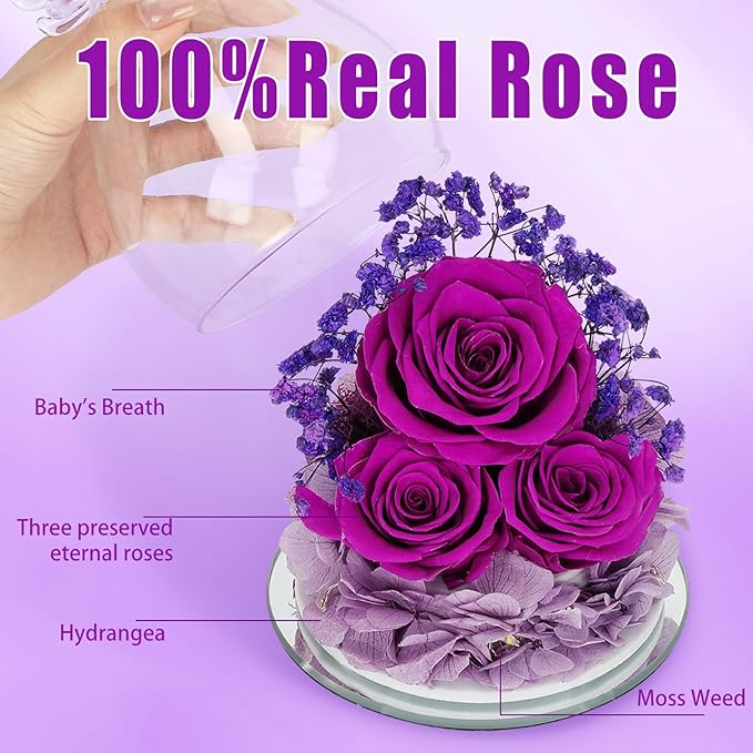 Mothers Day Birthday Gifts for Mom Women, Preserved Eternal Rose Forever Flower in Glass Angel Figurine, Fresh Flowers for Delivery, Unique Gift for Grandma Nana Wife Mum from Daughter Son