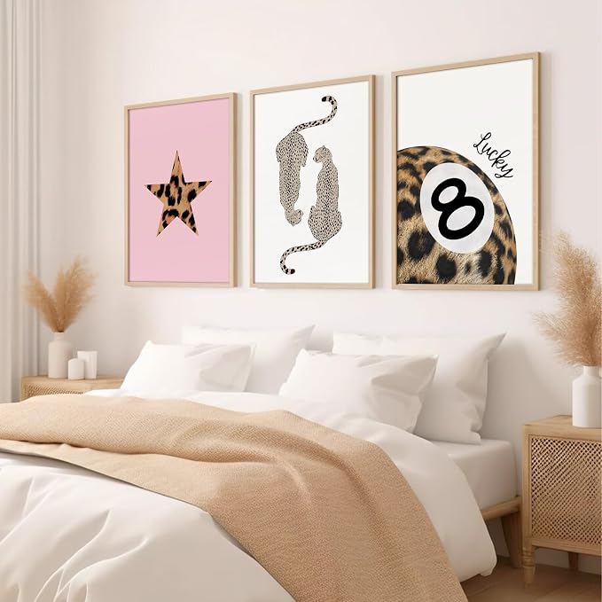 Leopard Wall Art Cheetah Canvas Prints Lucky 8 Ball Wall Decor Fashion Leopard Poster Aesthetic Pictures Trendy Cheetah Painting Preppy Artwork for Living Room Bedroom 16x24 Inch Unframed Set of 3