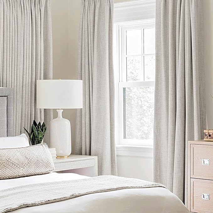 MIULEE Linen Textured Curtains Solid 100% Blackout for Bedroom Thermal Insulated Cream White Grommet Room Darkening Curtains & Drapes Luxury Decor for Living Room Nursery 52 x 72 Inch (2 Panels)