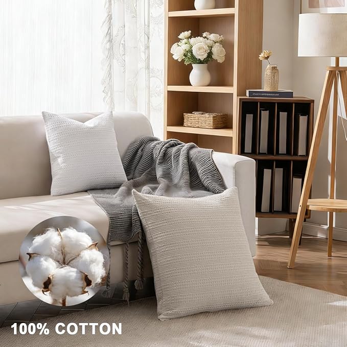 24x24 Pillow Covers Set of 2 Off White Euro Shams Boho Decorative Throw Pillow Covers Cotton Large Square Pillowcase for Couch Bed