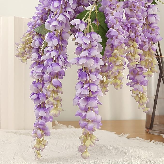 4pcs 47.2-inch Artificial Fake Wisteria Hanging Flower Garland Silk Flower String Home Party Decoration White Blue Pink Purple (Purple)