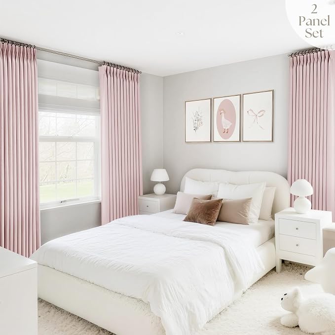 Pink Pinch Pleated Linen Curtains 108 Inch Length 2 Panels for Living Room Bedroom Textured PinkSemi Sheer Drapes Pinch Pleat Rings Window Curtain 40x108