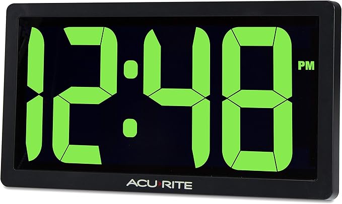 AcuRite 75112M 10-inch LED Digital Clock with Auto Dimming Brightness, Green