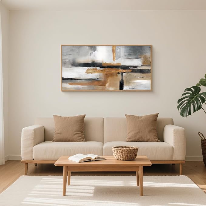 Modern Abstract Framed Canvas Wall Art Set, Neutral Textured Wall Decor, Boho Minimalist Gold and Gray Wall Painting for Living Room, Bedroom, Dining Room, Office-20 x40 x1