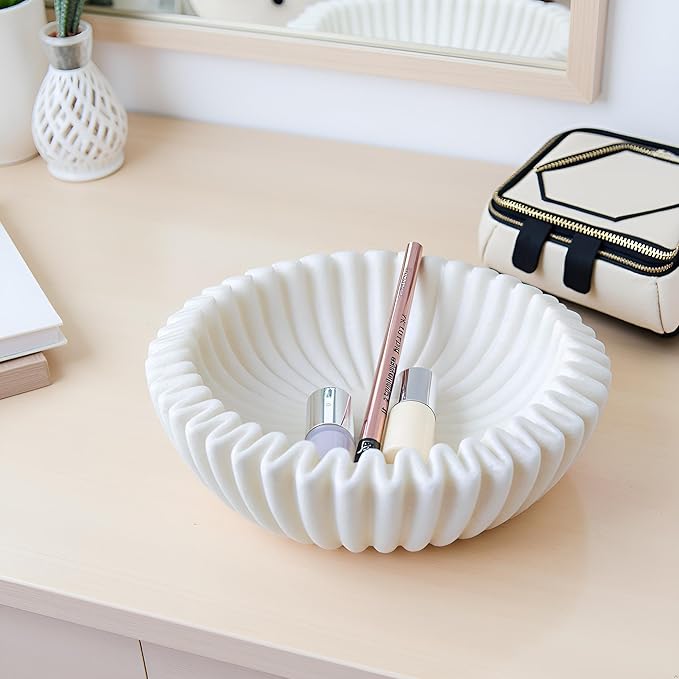 Braxio Decorative Bowl Modern Home Decor – Resin Ruffle Bowl Decorative Catchall for Entryway Dining Table Living Room Centerpiece Key Holder Fruit Bowl 9 x 9 x 2.6 Inch Art Deco Style