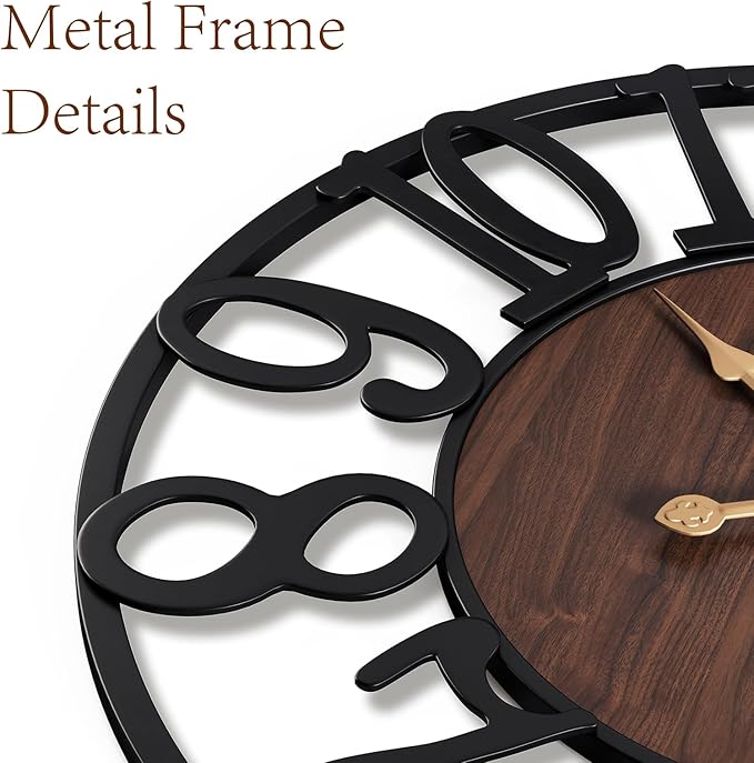 Vantic 24 Inch Large Wall Clock, Arabic Numeral Wood Oversized Wall Clocks for Living Room Decor, Farmhouse, Bedroom and Kitchen, Completely Silent, Non Ticking, Battery Operated