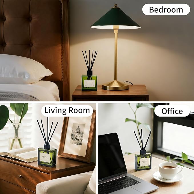 Reed Diffuser Set, 4 fl oz Earthy Sandalwood 2 Pack Scent Diffuser with 20 Sticks, 180 Days Long Lasting Elegant Home Fragrance for Bathroom Bedroom Office Decor Air Fresh