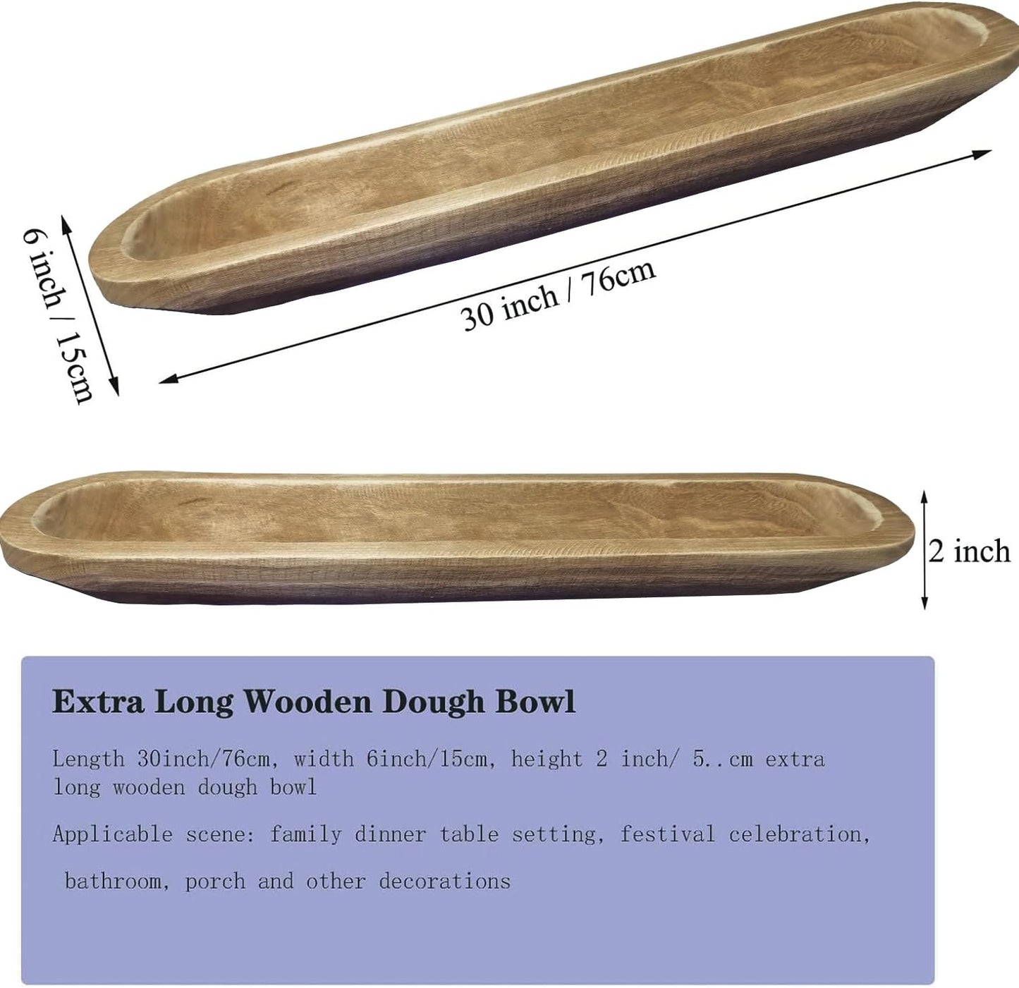 Wooden Dough Bowl Decor, Vintage Wooden Bowl Hand Carved Home Decor for Dining Table Center, Living Room, Kitchen Decor. (30inch brown)