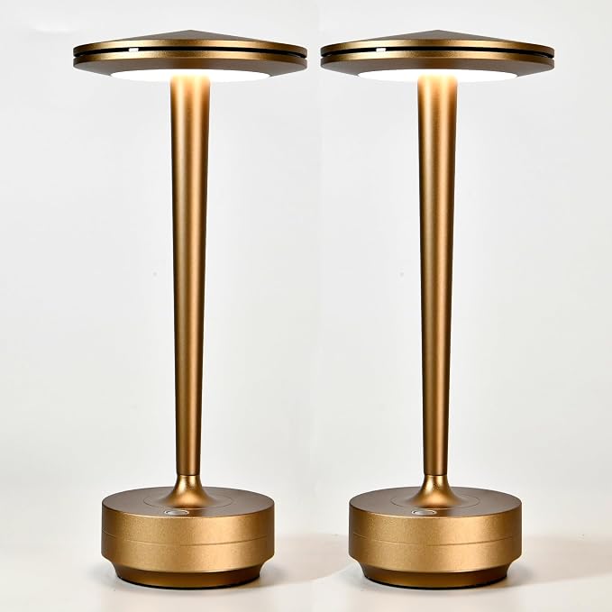Cordless Rechargeable LED Table Lamp Set of 2 Bronze | Battery 6000mAh 3 Color Modes&Stepless Dimming Waterproof Metal for Patio,Restaurant Bedroom Dining