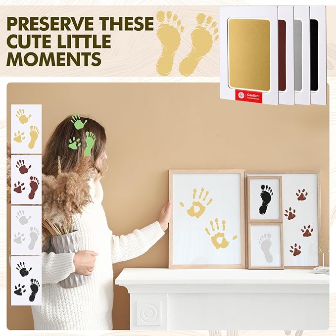 Jetec 8 Set Inkless Baby Footprint and Handprint Kit, Clean Touch Ink Pad for Baby Hand and Footprints, Dog Paw Print Kit with Ink Pads and Imprint Cards for Newborns Babies Pets Gifts (Colorful)