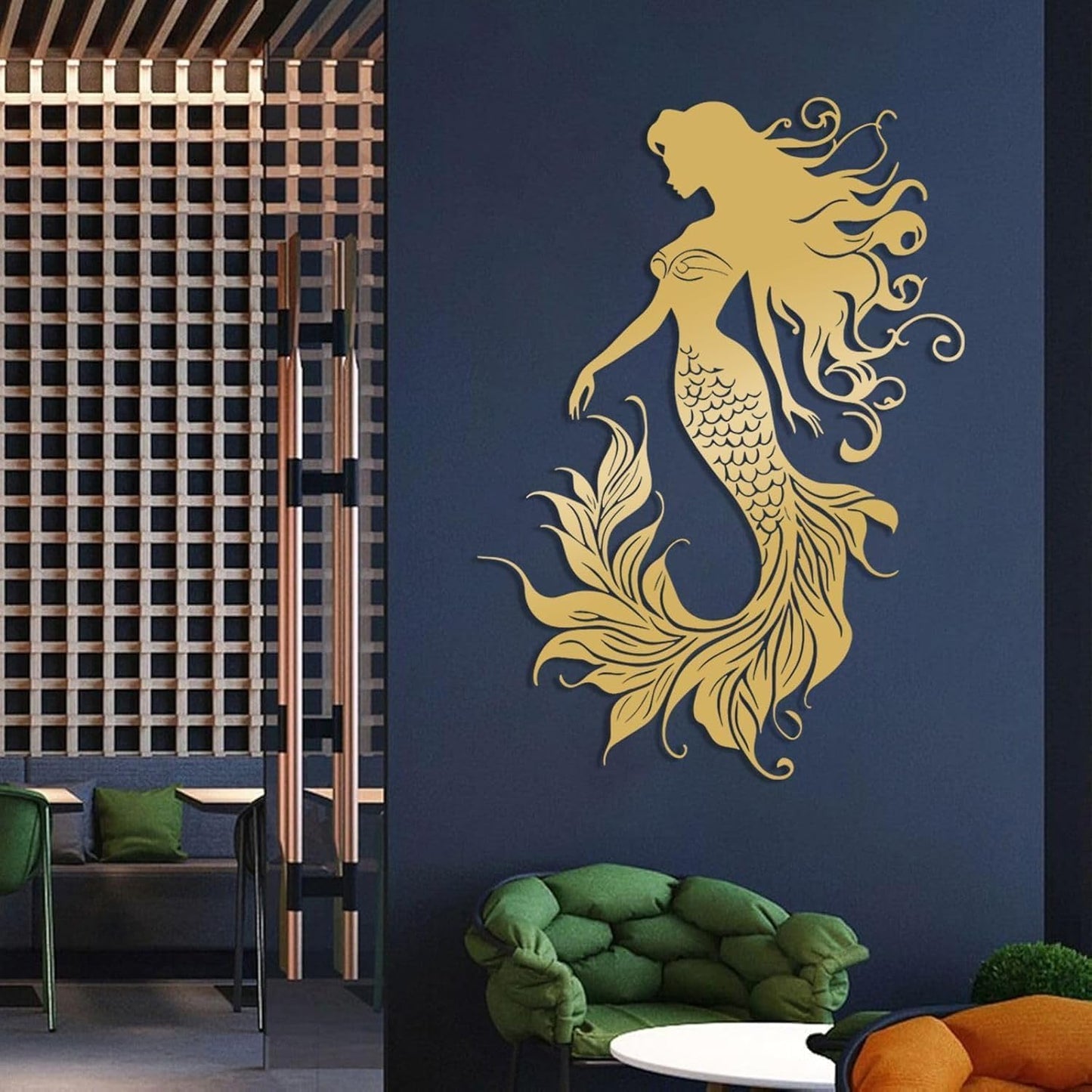 Veplsur Mermaid Metal Wall Art, Metal Mermaid Wall Decor, Marine Biology Wall Decor, Ocean Wall Art, Nautical Wall Hanging, Beach Hanging for Bathroom Bedroom (Black, 48"x34"|121x86cm)