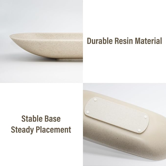 Long Decorative Bowl for Centerpiece, Dough Bowl for home decor 16" Beige | Minimalist Design Dough Bowl Decor for Coffee Table and Dining Table Centerpiece. Clutter Organizer with Anti-Slip Base
