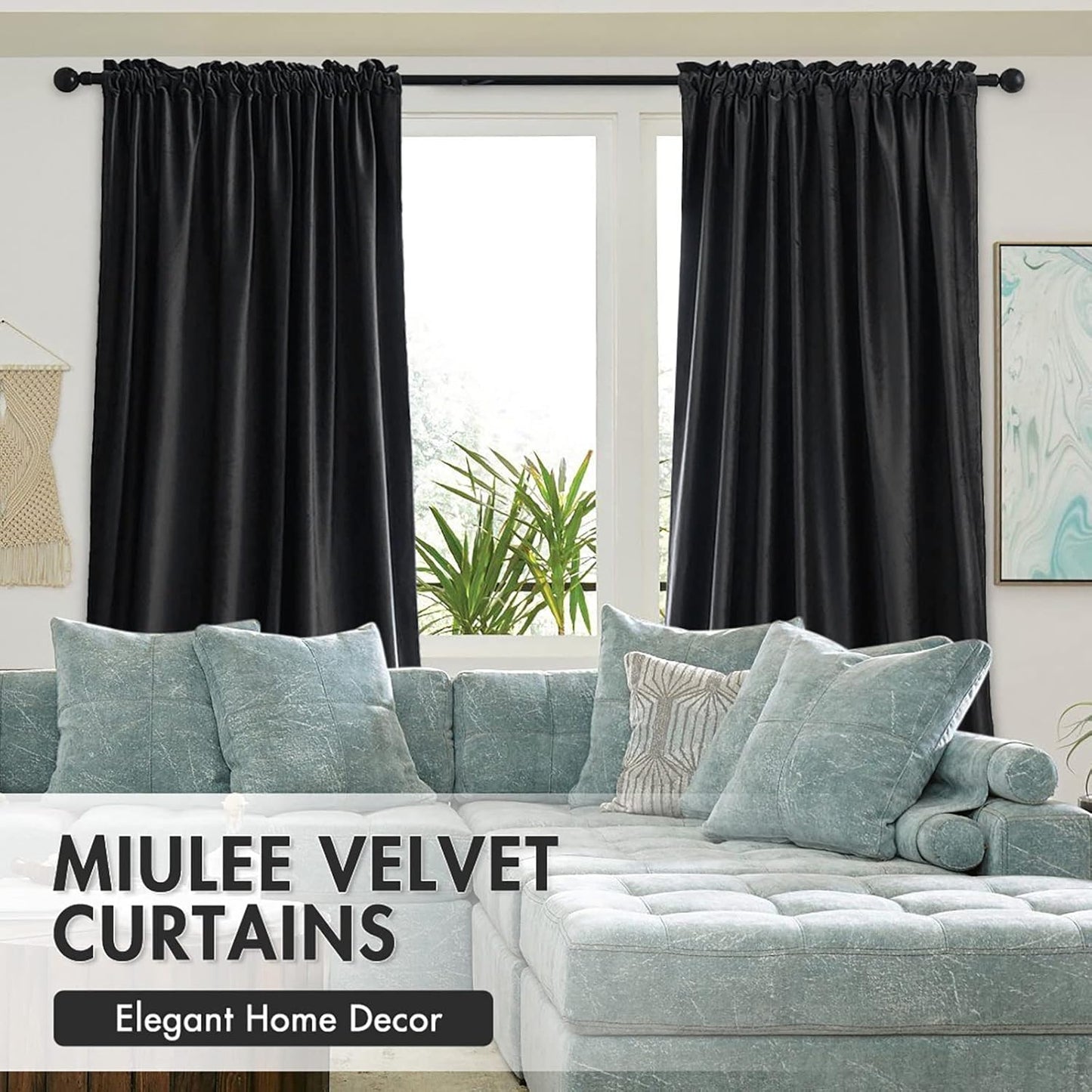 MIULEE Black Velvet Curtains Thermal Insulated Blackout Halloween Curtain Drapes for Bedroom Living Room Darkening 84 Inches Long Curtains Panels Rod Pocket Set of 2