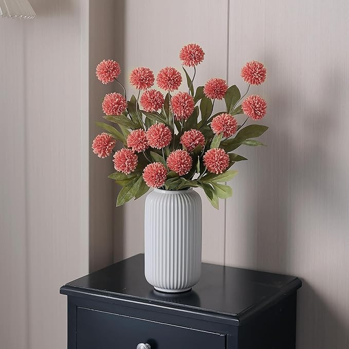 VIERENA 6 Pcs Faux Silk Pompon Mum Artificial Flowers for Vase -27", Bulk Fake Chrysanth Branches with Stems for DIY Bouquet Centerpieces Wedding Fillers Arrangements Shower Decorations (Dusty Pink)